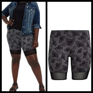 4X 26W Torrid Grey Space Jam 2 Mesh Panel Bike Short High Waist Activewear Black